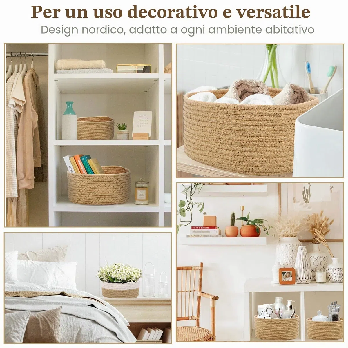 Cestini Portaoggetti, Set di 5 Piccoli Cestini in Cotone Intrecciato per Camera, Bagno e Mensole,Corda di Cotone per Bambini Bambina,Impilabile Organizer Fasciatoio