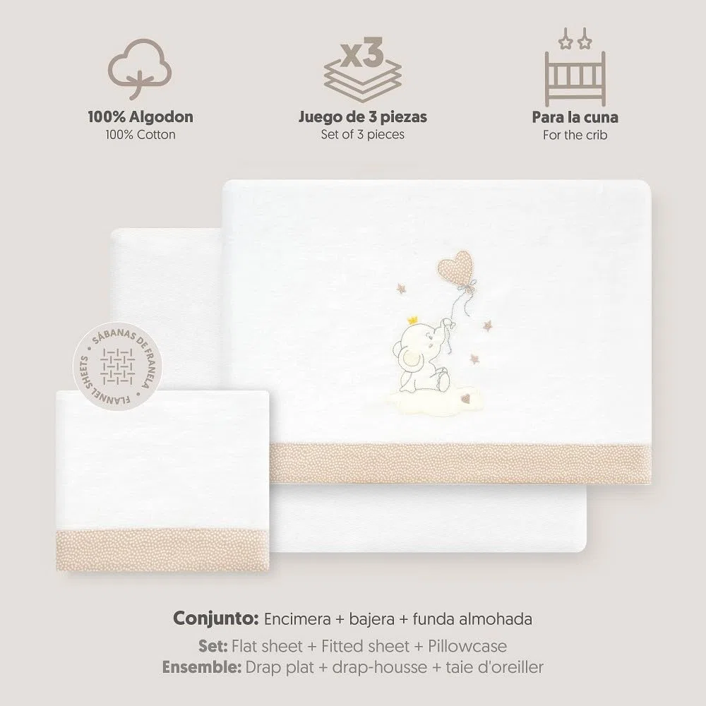 Interbaby - Set di lenzuola per lettino 60 x 120 cotone 100% | lenzuolo per lettino in flanella, caldo, morbido, con lenzuolo con angoli, piano di lavoro e federa per cuscino | ideale per l'inverno |