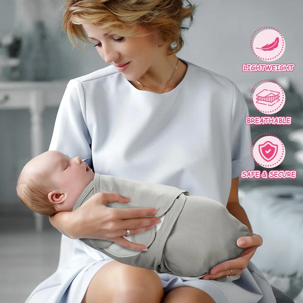Coperta Neonato Swaddle, 3 Pezzi Sacco per il Sonno Ergonomico, Copertina Avvolgente Regolabile per Neonato, Morbido e Confortevole, Adatto per Neonati 0-3 Mesi