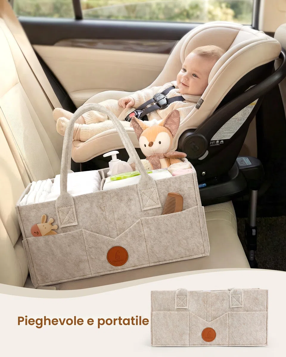 Maliton Organizer Fasciatoio per Neonati, Cestino Porta Pannolini, con Scomparti Rimovibili, Borsa per Pannolini come baby shower, Cachi