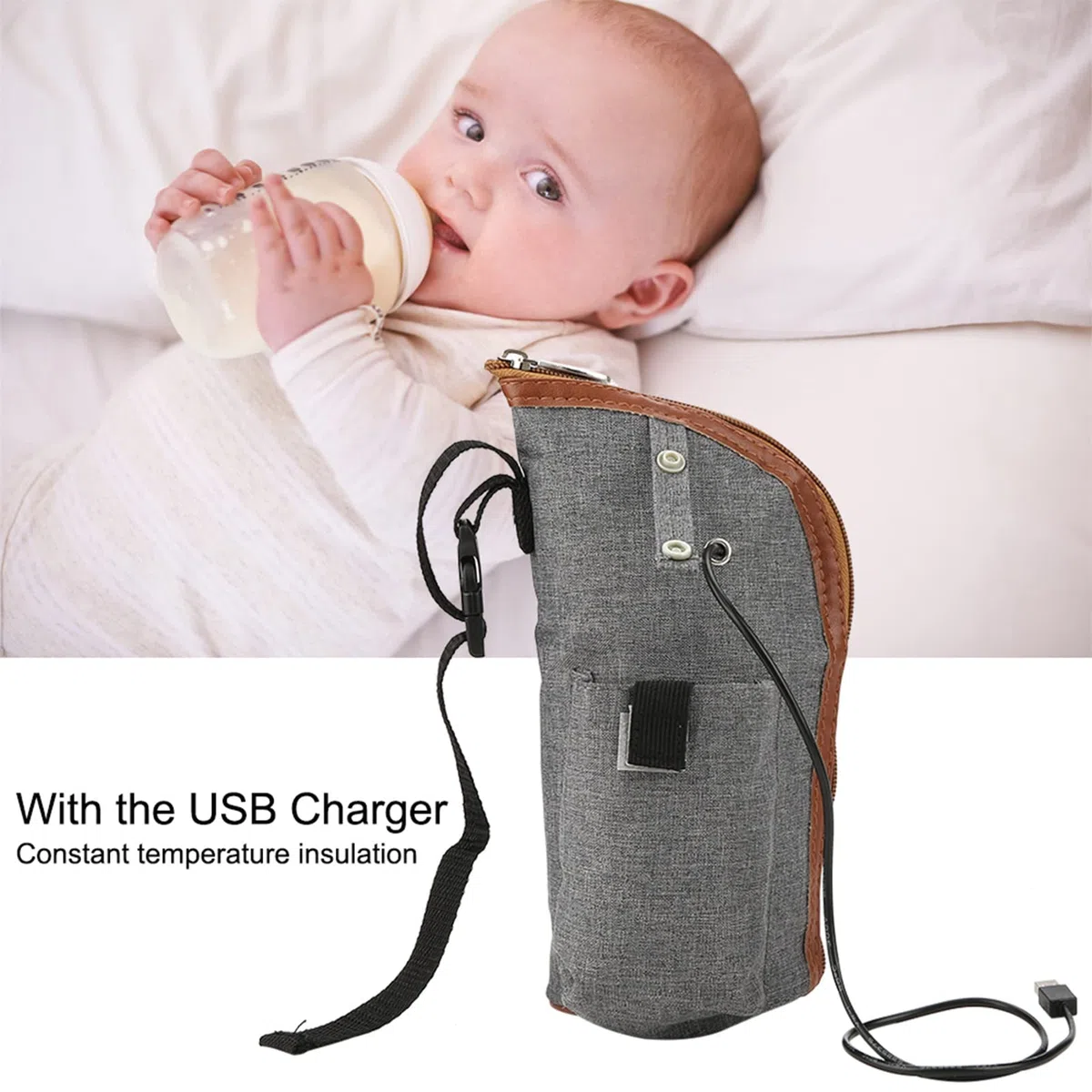 Qinlorgon Scaldabiberon per Neonati - USB Riscaldamento Tazza da Viaggio Portatile Scaldalatte Scaldabiberon Biberon Borsa per Neonati