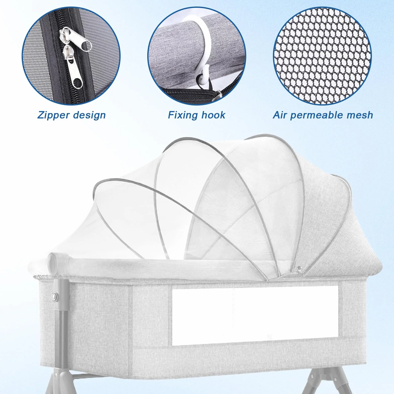 Zanzariera universale per lettino: WEGREAT 100 x 55 cm, zanzariera per lettino da viaggio con chiusura lampo, zanzariera pieghevole, zanzariera per culle, zanzariera per viaggi e casa, bianco