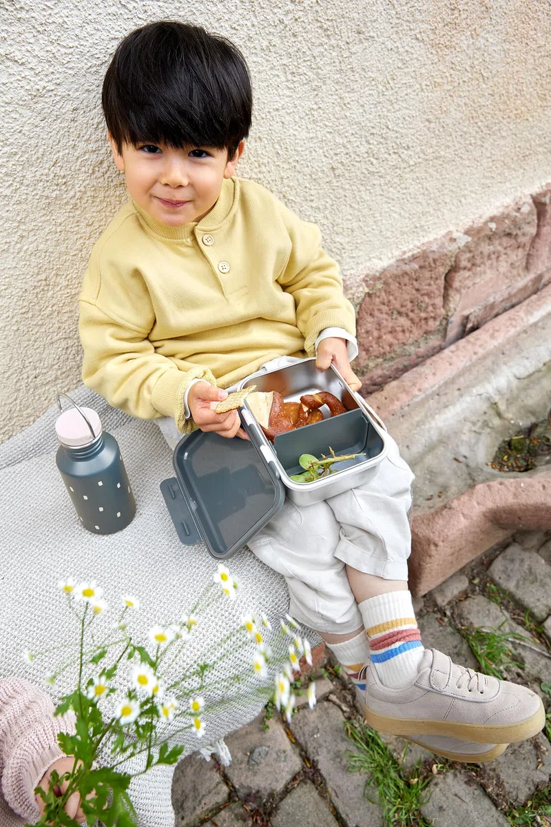 Lässig Scatola da pranzo per bambini Scatola da pranzo in acciaio inox Scatola per la colazione Sostenibile Scuola dell'infanzia/Lunchbox Stainless Steel Happy Prints midnight blue