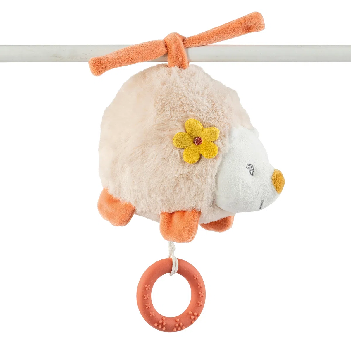 Nattou Mini-Peluche con Attività, Cotone e Velour, Con Musica e Anello da Dentizione in Silicone, Riccio Zoe, Largo ca. 17 cm, Mila, Zoe e Lana, Beige