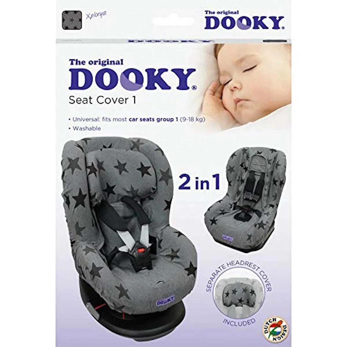 Dooky Black Uni - Coprisedile universale per seggiolino, per molti modelli comuni, gruppo di età 1+ 9-18 kg, sistema di cintura a 3 e 5 punti, colore nero