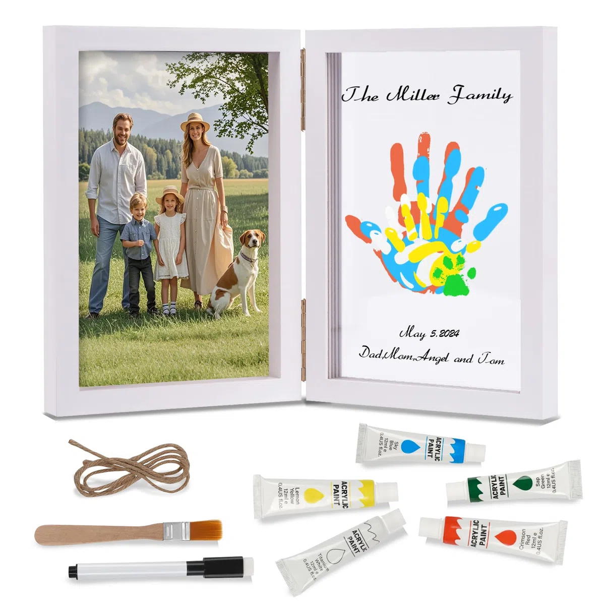 Nabance Kit Impronte Mani Famiglia 4 Pannelli In Plexiglas 5 Colori, Impronta Mani e Piedi Neonati Ideale per Anniversari, Regali di Nascita, Festa della Mamma, Festa del Papà, Bianco