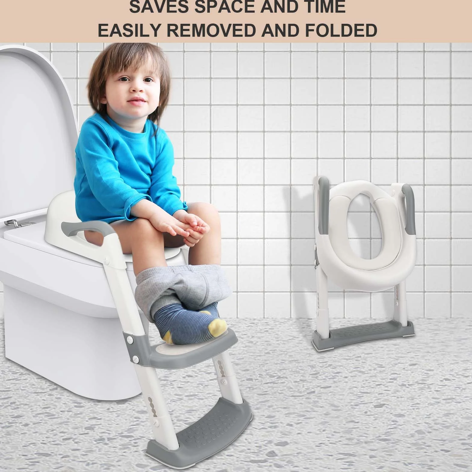 Royouzi Riduttore Wc Bambini, Scaletta Riduttore Wc per Bambini Pieghevole, Sedile Wc 2 In 1 con Scale, Pedana Antiscivolo Anti-Spruzzo