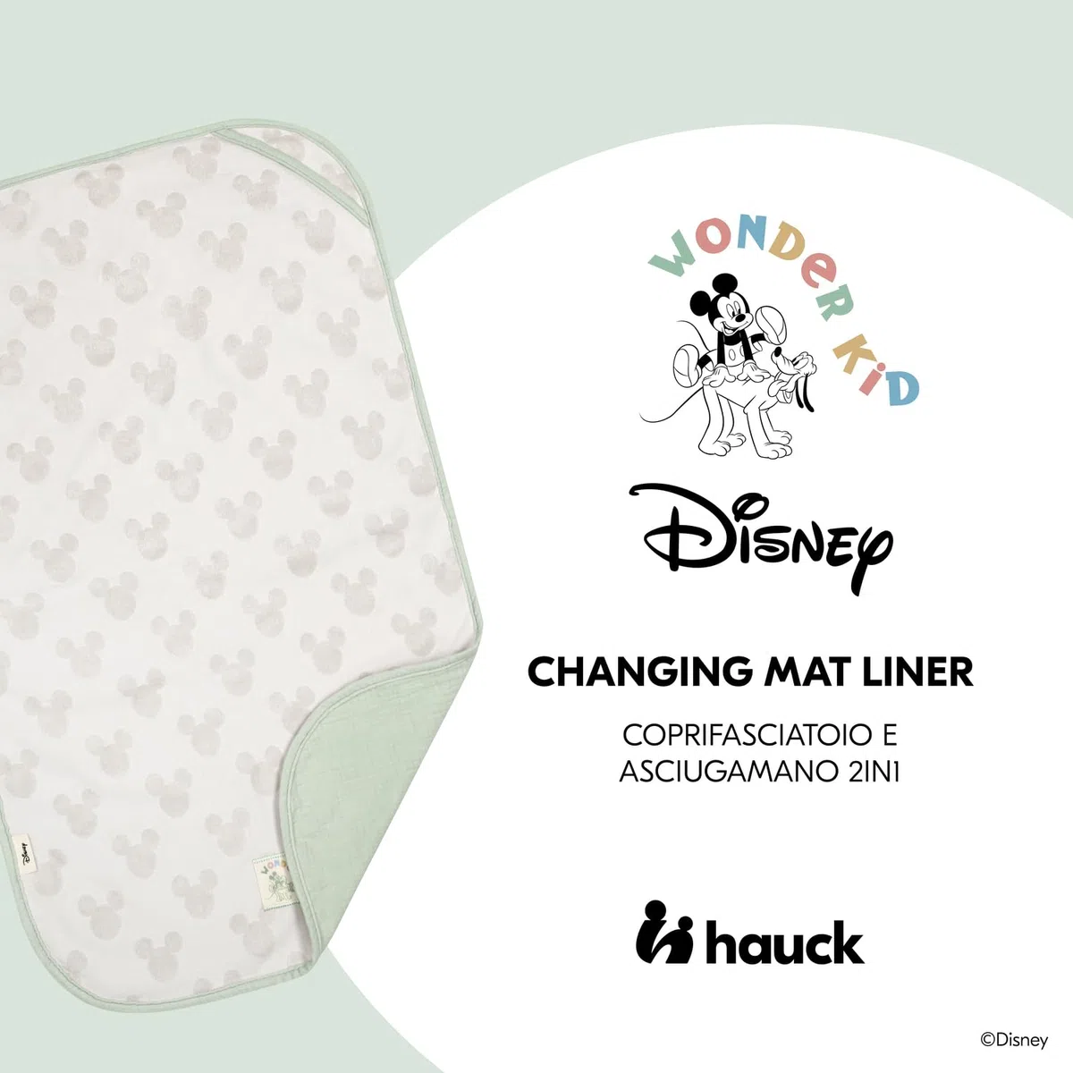 hauck Coprifasciatoio e Asciugamano 2 in 1 per Neonati, Disney Mickey Light Beige - 44 x 69 x 0,4 cm Compatibile con Fasciatoio Change N Clean - Mussola Cotone Traspirante e Spugna - con Asola