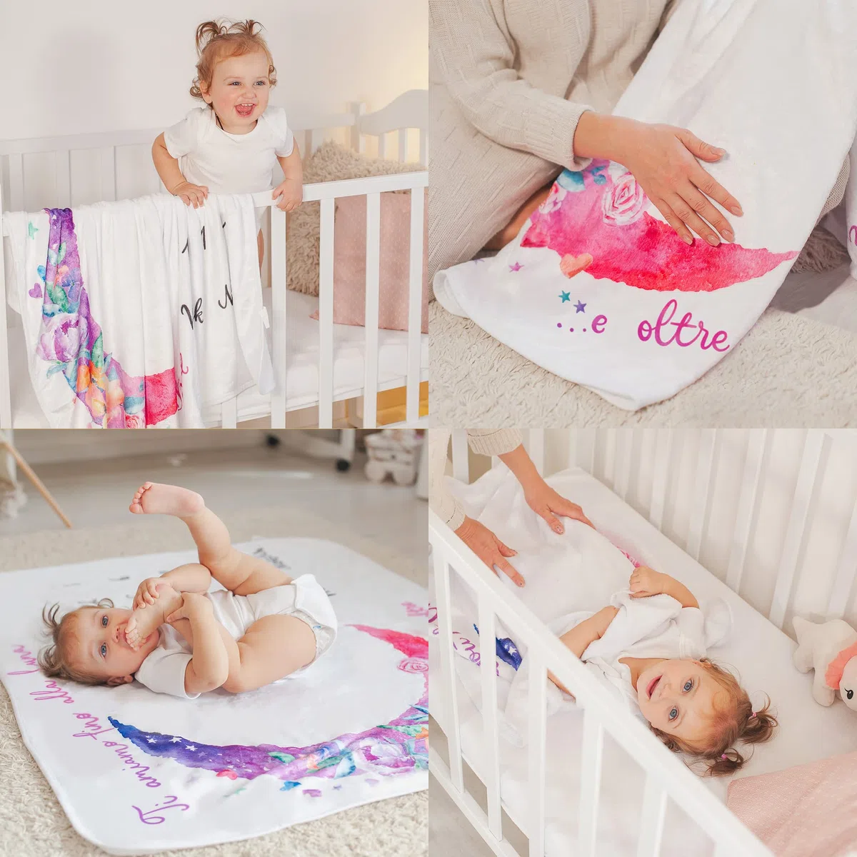 ODOXIA Coperta Mesi Neonato In Italiano | Tappeto Per Maschio O Femmina, Unisex | Luna E Fiori | Copertina Regalo Baby Shower Personalizzato Per Neomamme | Incluse Cornici