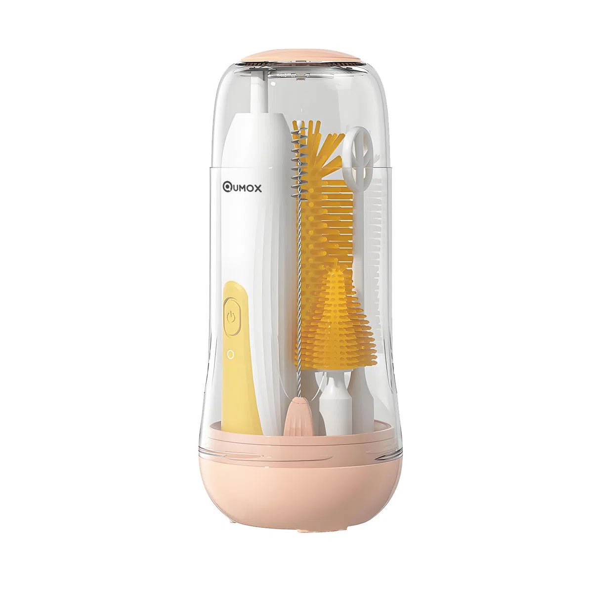 QUMOX Set di spazzole per biberon elettrico, kit di pulizia ricaricabile da 6 in 1 con custodia di conservazione-detergente per bottiglie di ricarica USB portatile con più teste di spazzole (giallo)