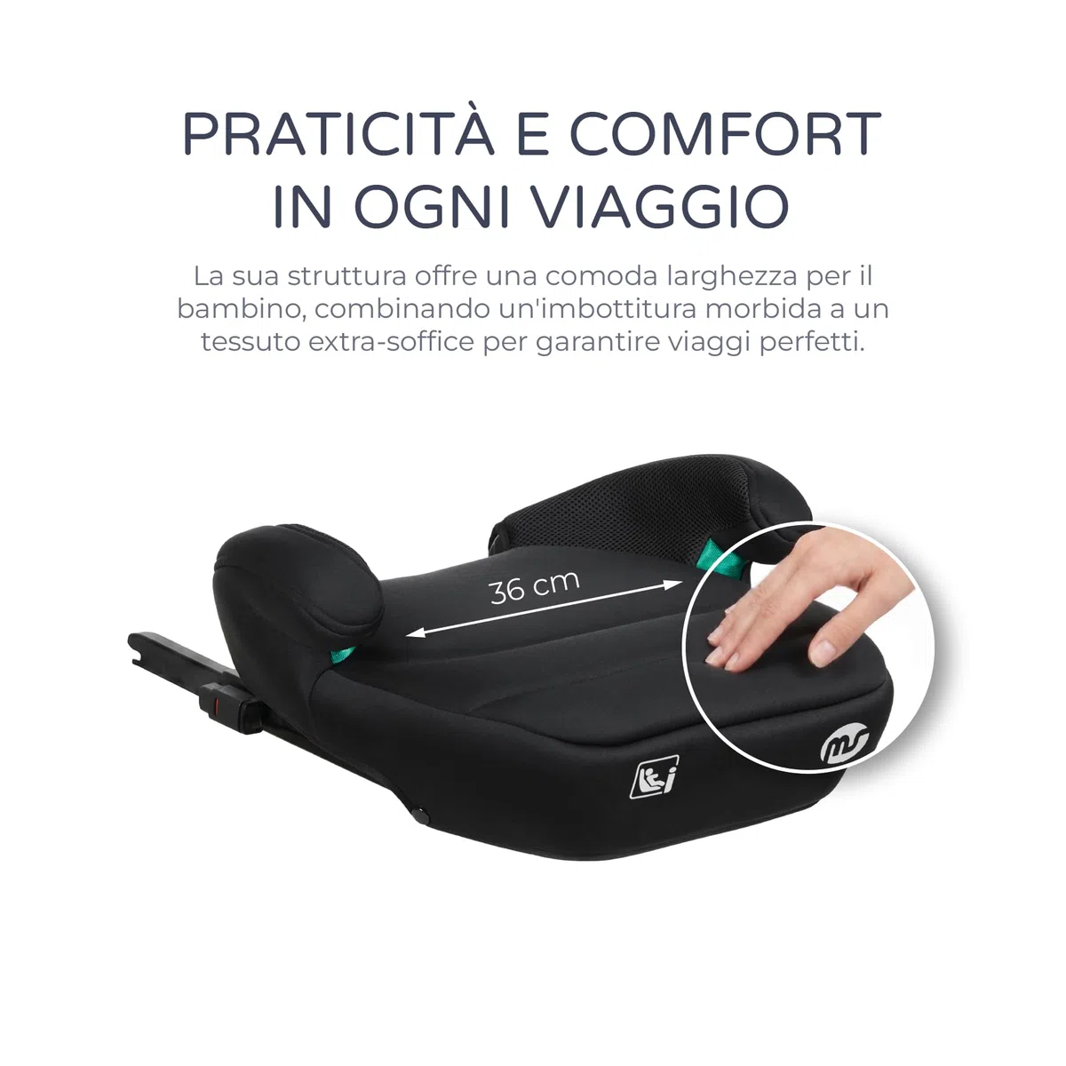 MS BabyWorld – RIALZO BOOSTER – I-Size per auto | CON ISOFIX | Con guida per cintura | Gruppo 3 | 125-150 cm | Seggiolino auto sicuro e confortevole