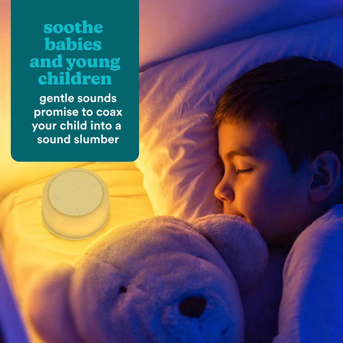MyBaby Soundsleep Aura - Macchina del Rumore Bianco, Aiuto per il Sonno di Neonati e Bambini, 14 Suoni Naturali e 7 Suoni di Meditazione Rilassanti - Luce Notturna Bianca con 7 Colore, Ricaricabile