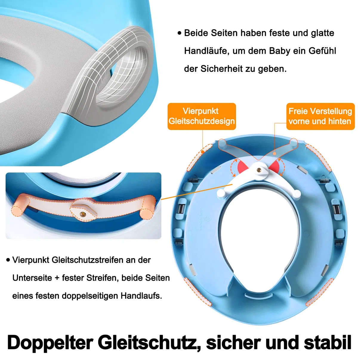 Froadp Riduttori per WC per Bambini, Seggiolino con Paraspruzzi in PU, Sgabello Portatile Antiscivolo per Vasino, Sedia di Potty Trainer per bambino 1-8 Anni Ragazzi e Ragazze (Blu)