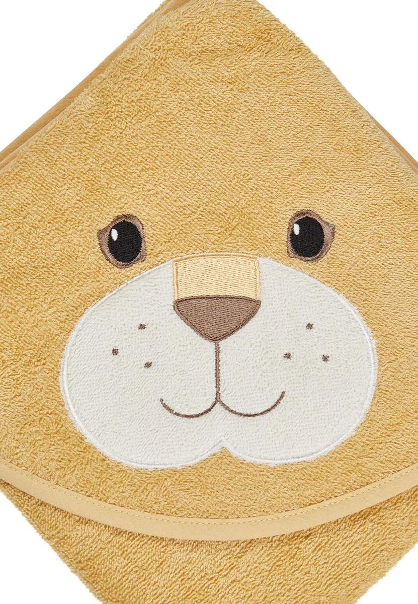 Sterntaler Asciugamano da bagno con cappuccio, 100 x 100 cm, con leone Leo, morbido asciugamano in cotone assorbente, con graziose orecchie 3D per neonati e bambini, ocra