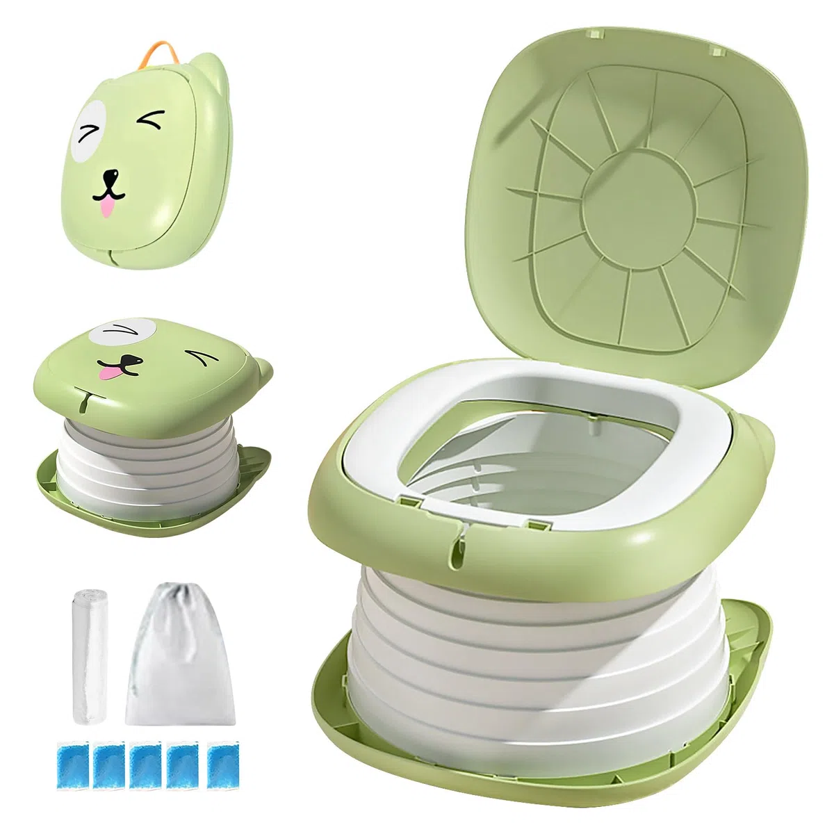 Sedile WC pieghevole per bambini, vasino da viaggio per auto, per esterni e interni, pratico per campeggio e viaggi, compatto e portatile, rosa (toilette pieghevole per bambini, verde)