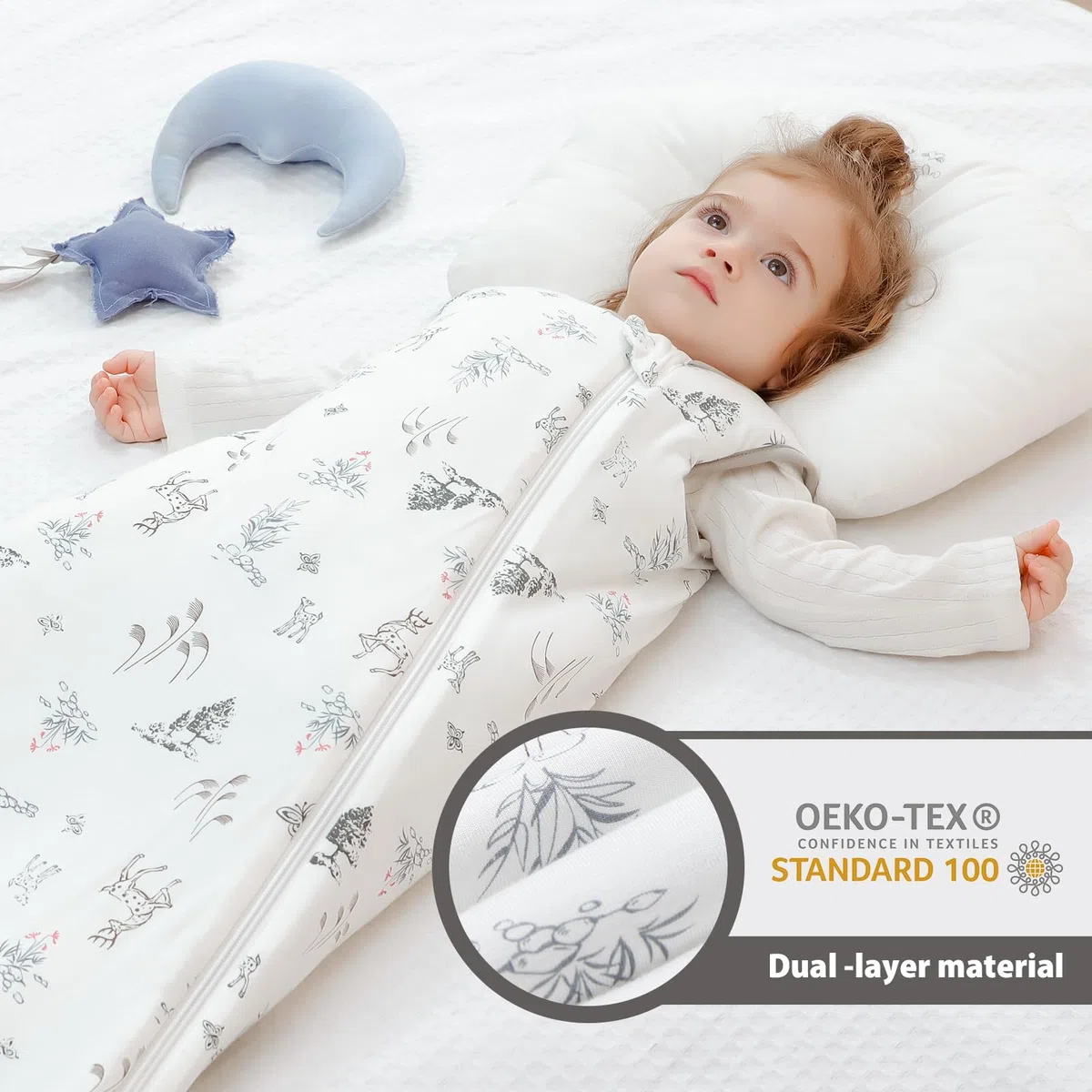 Mosebears Sacco nanna invernale per bambini 2,5 tog,Sacco Nanna Neonato in fibra di bambù, morbidissimo e caldo(0-6 mesi, Wald)