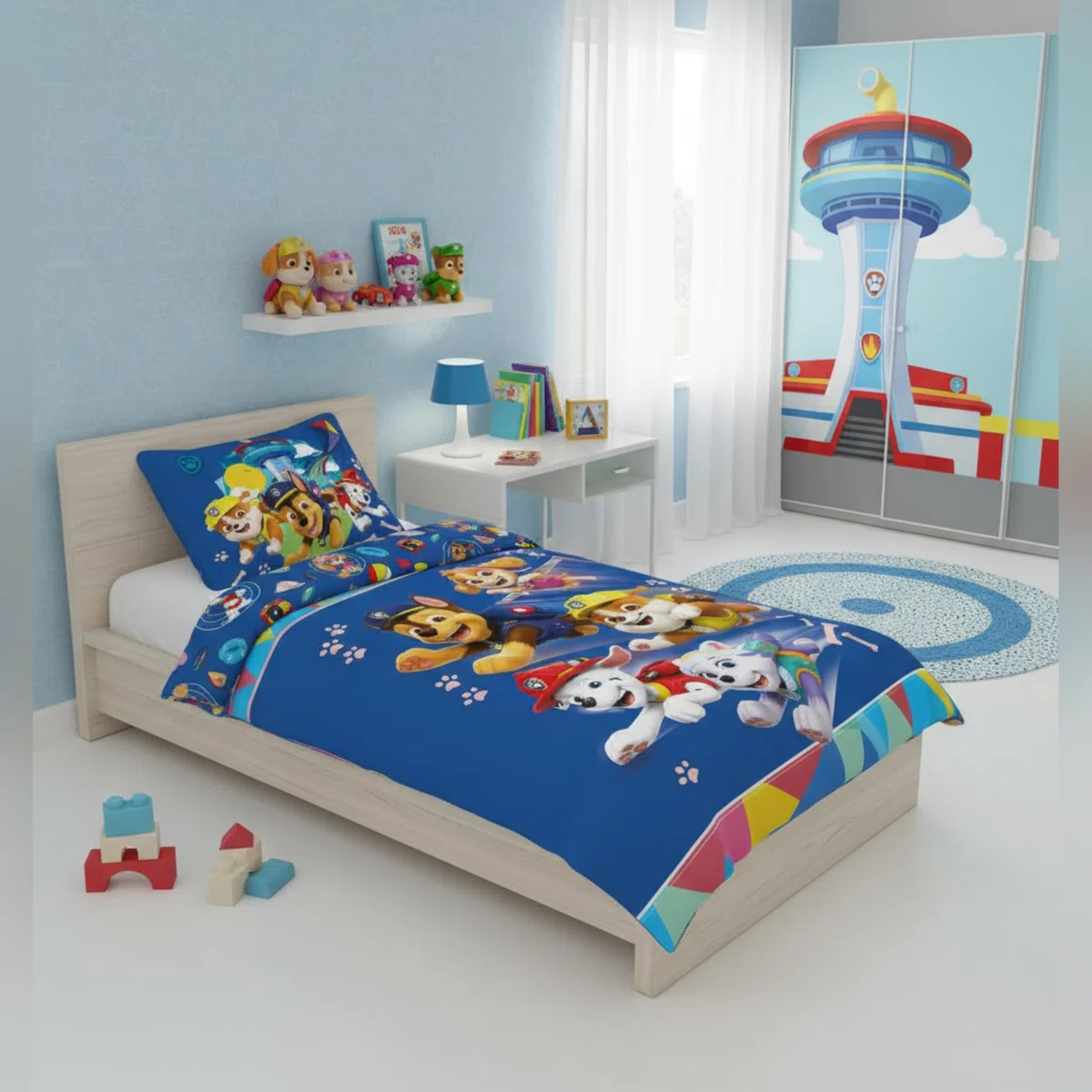 Paw Patrol, set di biancheria da letto per letto singolo, 140 x 200 cm, con federa 60 x 65 cm, 100% cotone, design "Rescue Team Adventure", biancheria da letto per bambini, morbida e traspirante