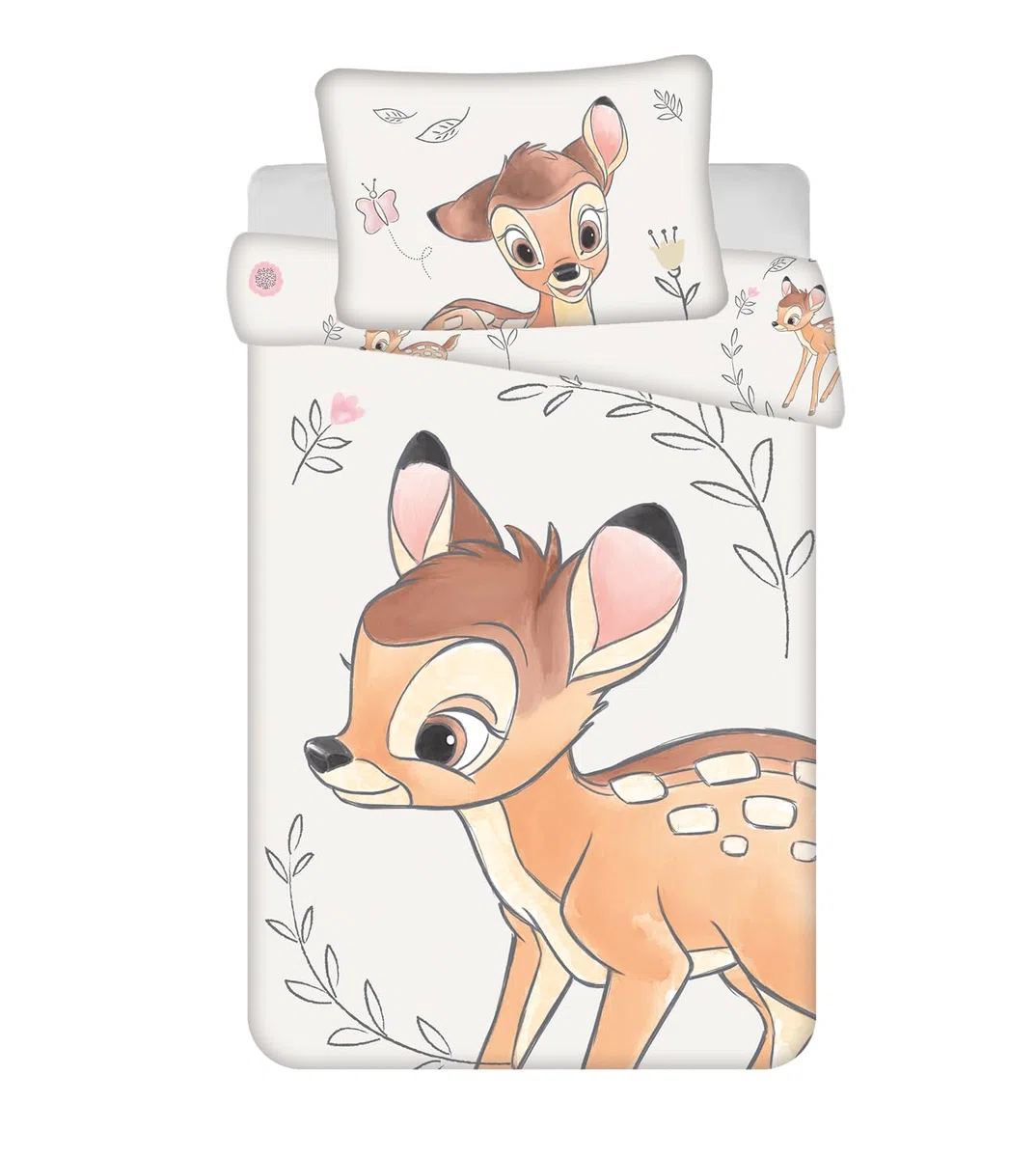 Jerry Fabrics - Set di biancheria da letto per culla per bambini, motivo: Bambi, copripiumino 2 pezzi 100 x 135 cm + federa 40 x 60 cm, 100% cotone