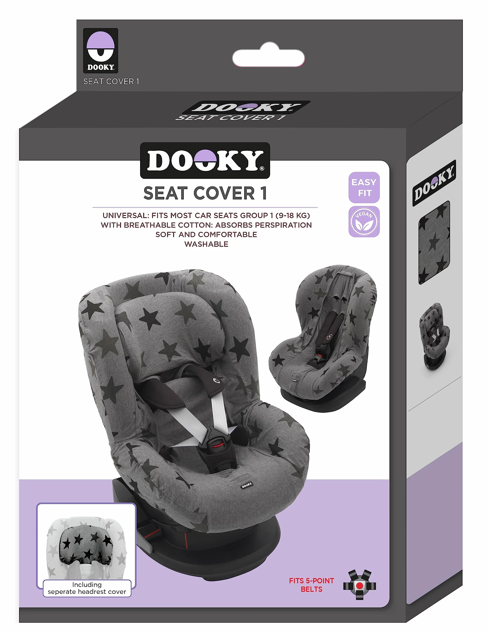 The Original Dooky 126826 Copri Seggiolino Auto Gruppo 1+ Universale, Grigio con Stelle