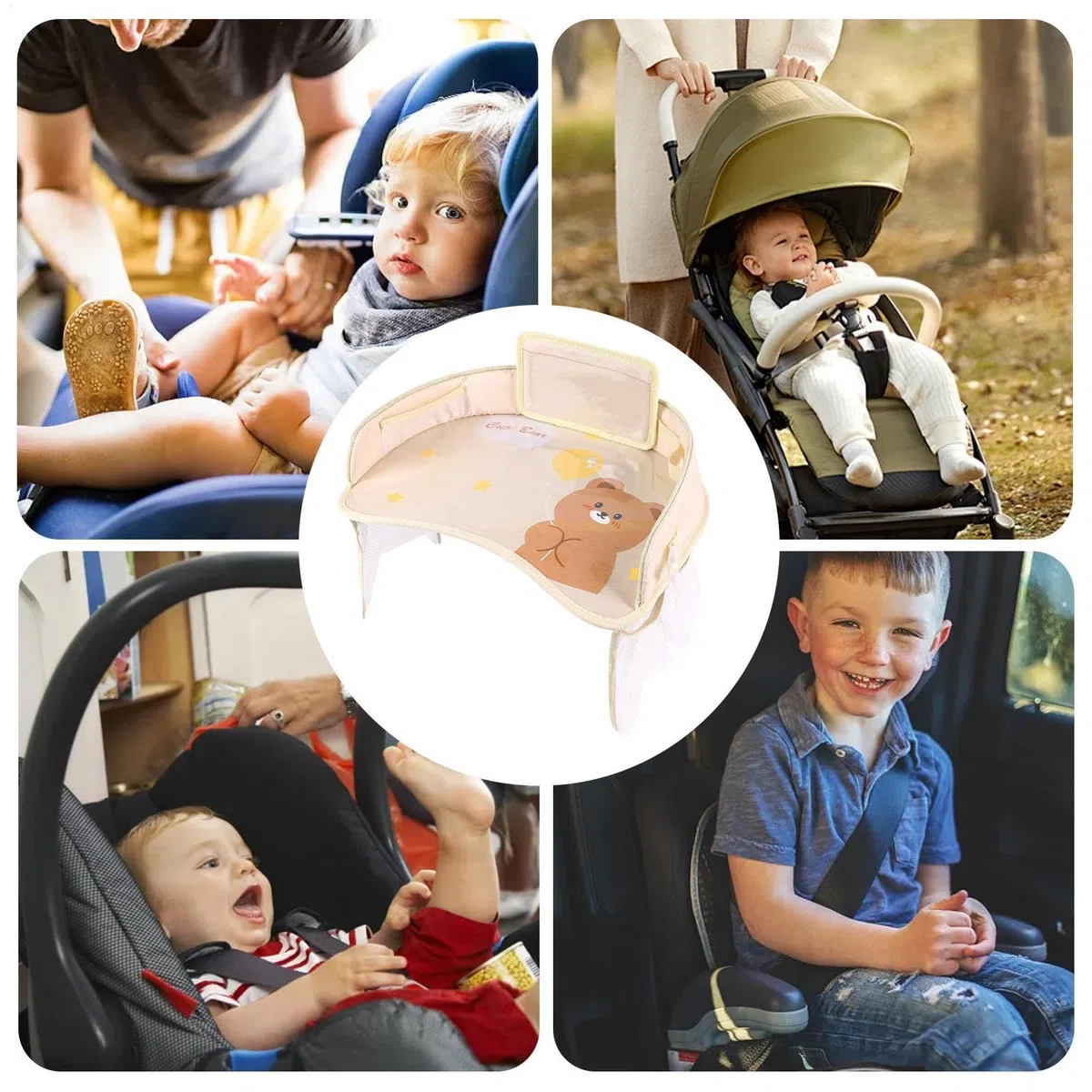 Vassoio per seggiolino auto per bambini, vassoio da viaggio per bambini, organizer da scrivania di grande capacità, robusto tavolo per snack e attività, per libri, tablet, bevande, viaggi su