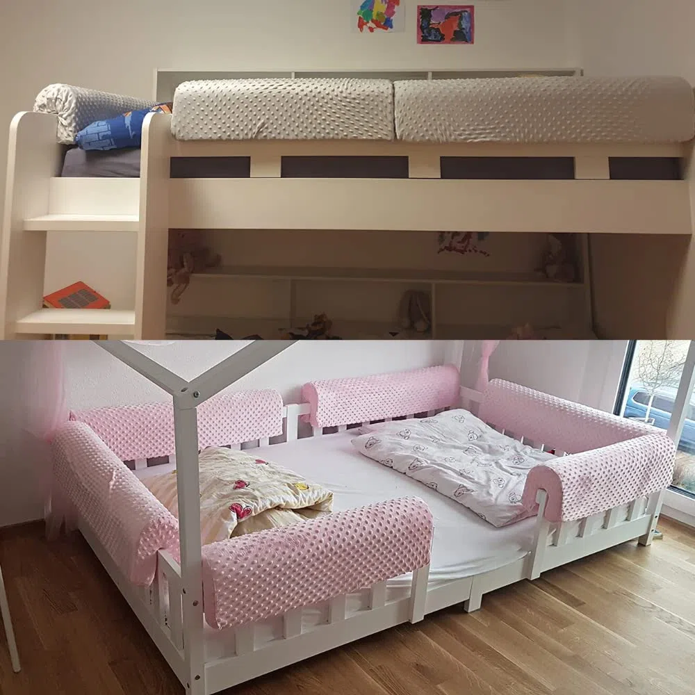 Wonder Space Paracolpi per sponde letto per bambini - Imbottitura paracolpi per sponda di protezione - Anticollisione | Altezza aumentata | Prevenzione cadute | Sicurezza migliorata (90cm, Grigio)