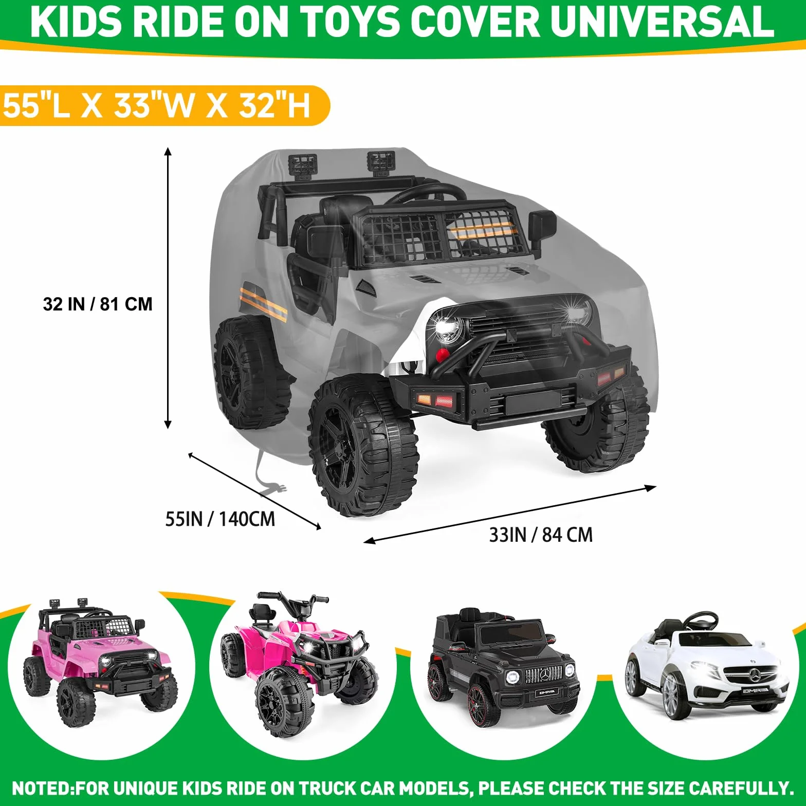 Copertura per Auto Giocattolo Grande, Tela Resistente 420D Oxford per Auto Giocattolo per Bambini, Coperture Universali per Veicoli Elettrici per Bambini, Impermeabile, Anti-UV, con Striscia