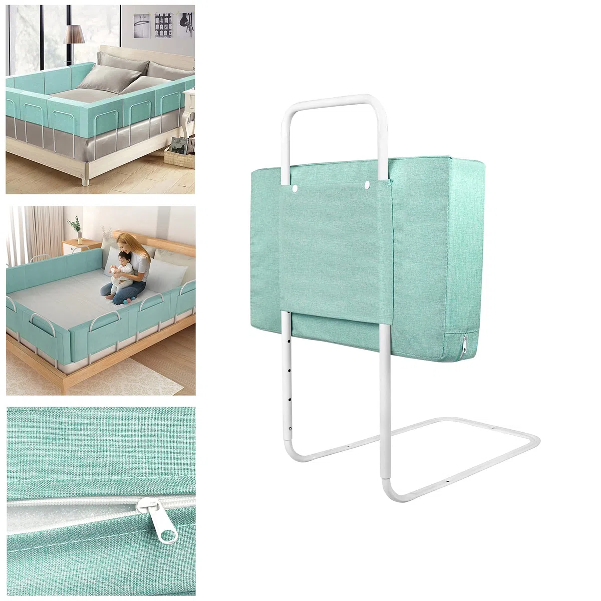LARS360 - Sponda di protezione per letto per bambini, regolabile in altezza, protezione anticaduta, griglia di sicurezza per bambini per neonati o anziani (50 cm, Verde acqua marina)