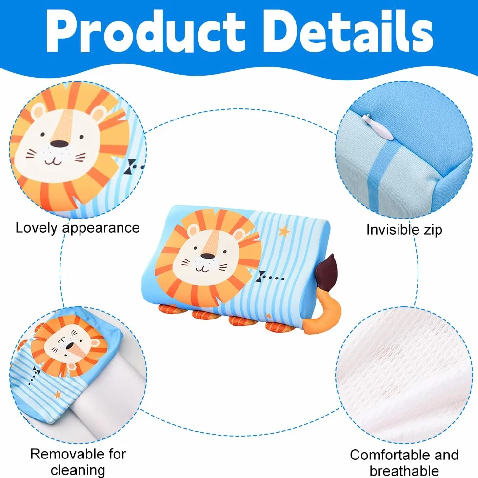 Cuscino Memory Foam Bambini, Cuscino Schlummerkids, Cuscino per Bambini con Federa, Ergonomico, Lavabile a Partire, Con Animali Kawaii, per Bambino a Partire dai 3 Anni in su (Leone)