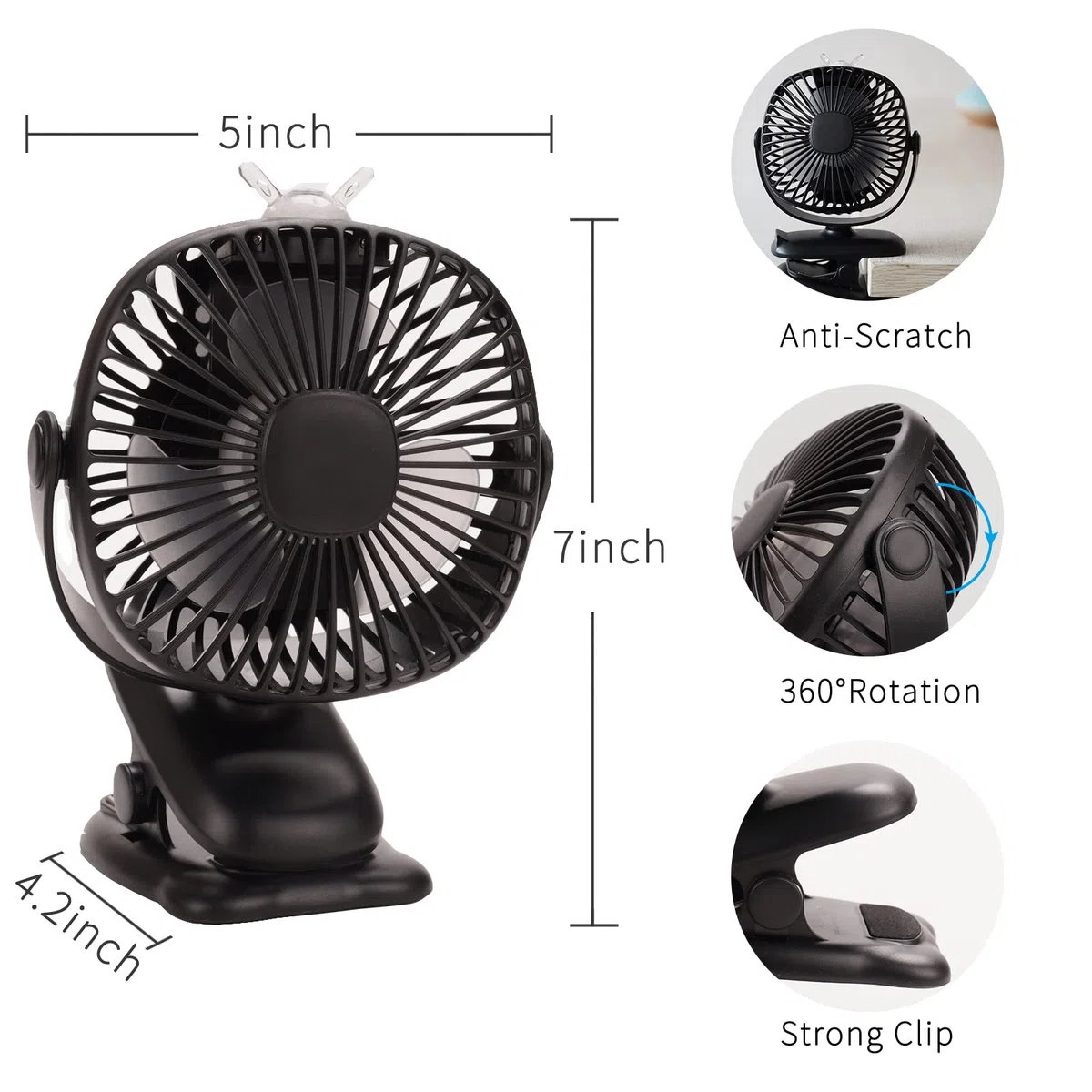 Venforze Clip on Stroller Fan, 6000mAh USB fan Mini Personal Desk Fan con batteria ricaricabile azionato 4 Velocità 360° rotazione raffreddamento Desktop Fans per Buggy carrozzine passeggini uffici