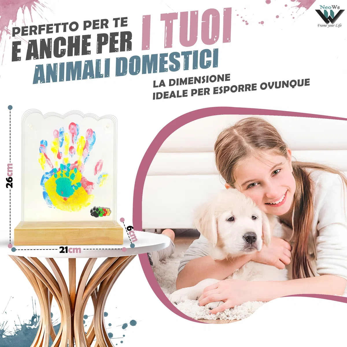Kit impronte Mani Famiglia Con Base in Legno e Foglie a Forma di Nuvola per 4 Persone, Cornice Personalizzata per Dipingere le Mani del Bambino e Genitori Idee Regalo Originali Ricordi per Nonni