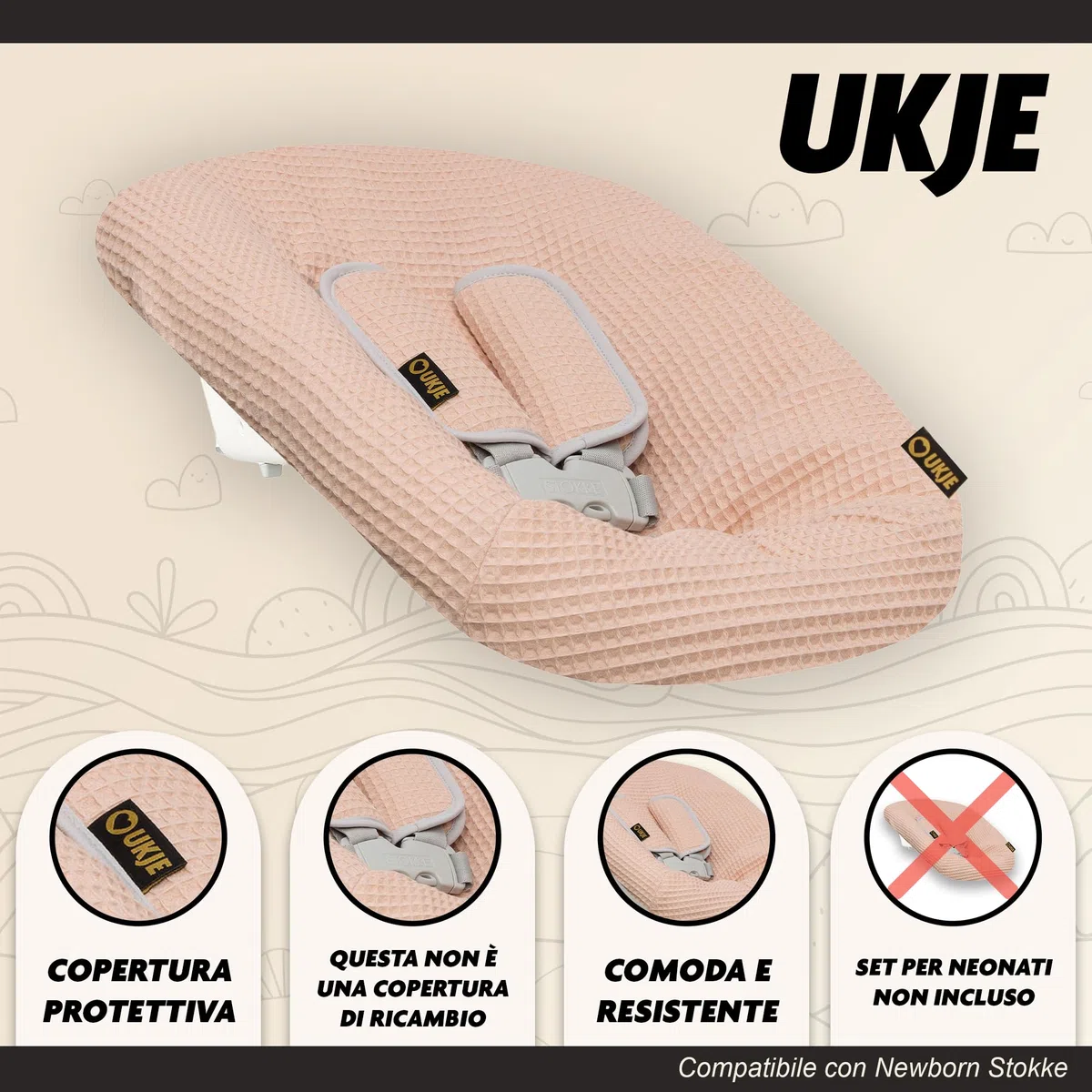 Custodia protettiva Ukje compatibile con Stokke per neonati con pad per cinture | Accessori per seggiolone | Copertura in tessuto per seggiolini per neonati e bambini | Realizzata a mano in Europa