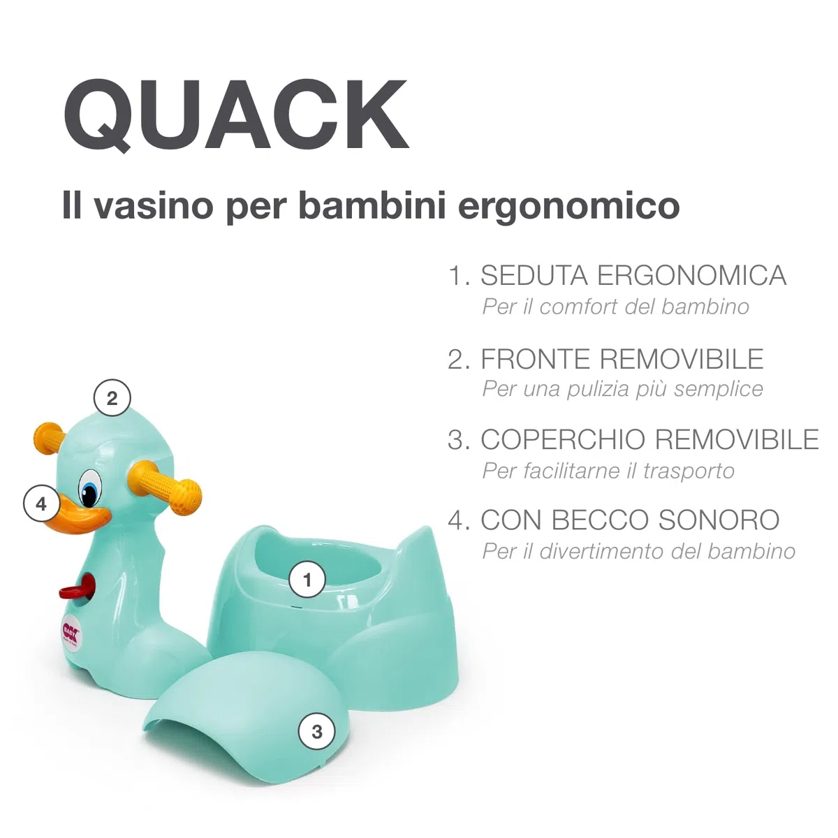 OKBABY Quack - Vasino per Bambini con Seduta Ergonomica, a Forma di Papera - Azzurro