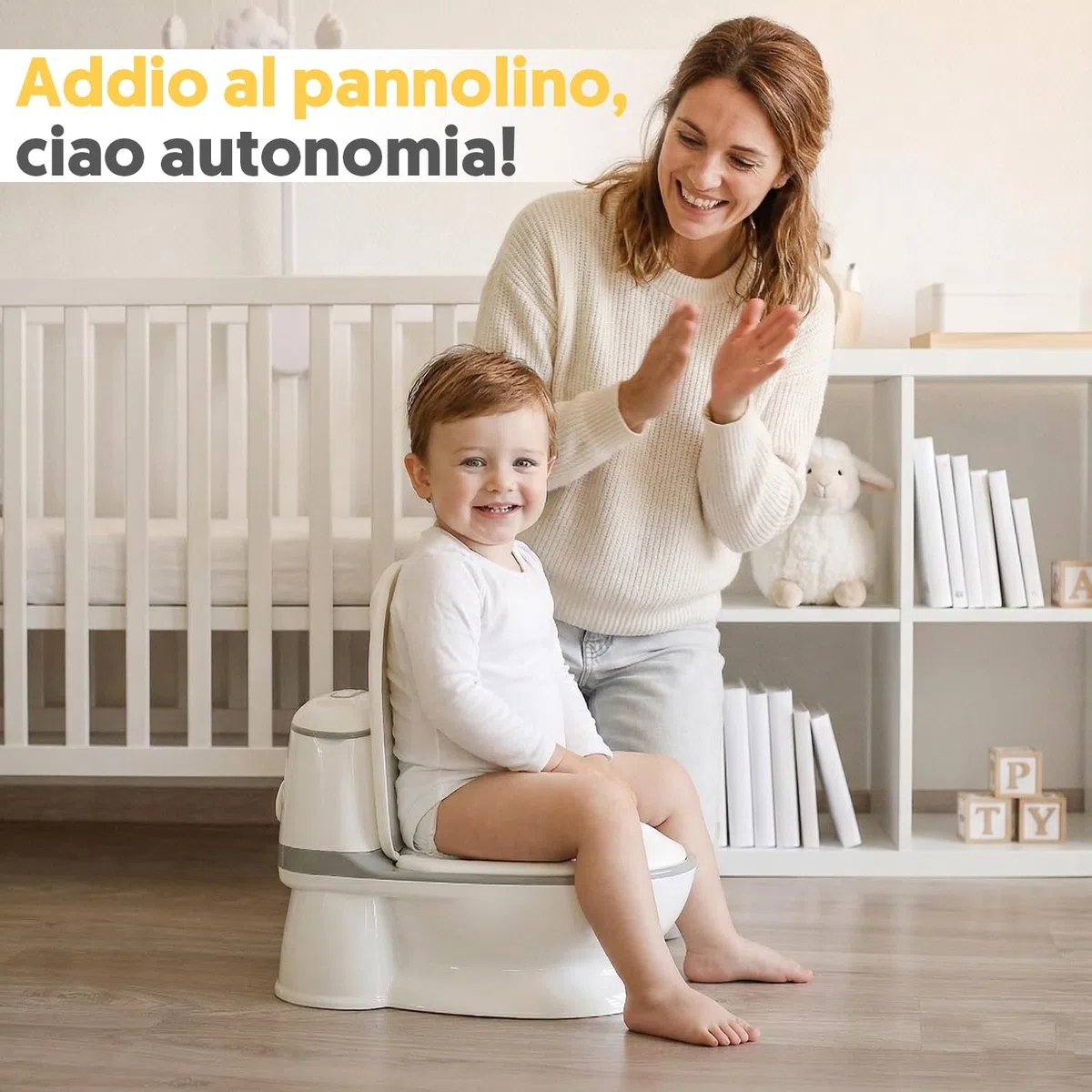 Interbaby Vasino Bambini WC Realistico con Suono di Scarico | Vasino per Bambini Antiscivolo con Porta Carta | Vasino a Forma di WC con Vaso Rimovibile | 18+ Mesi, (Bianco)