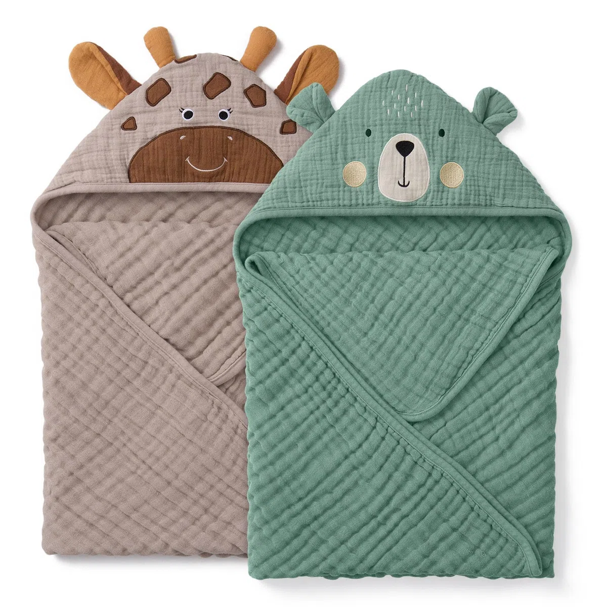 Blissful Diary Asciugamano da bagno in mussola con cappuccio per bambini, confezione da 2, morbido e assorbente, per neonati e bambini piccoli, unisex, regalo per neonati, elementi essenziali per