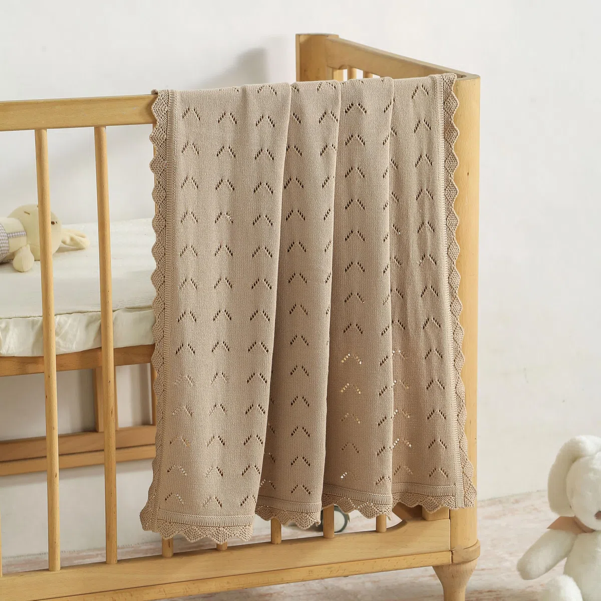 Coperta per Bambini Traforata 100% Cotone Traspirante per Lettino e Passeggino per Neonati Ragazzo Ragazza, Swaddle, Cameretta 100x80cm Khaki
