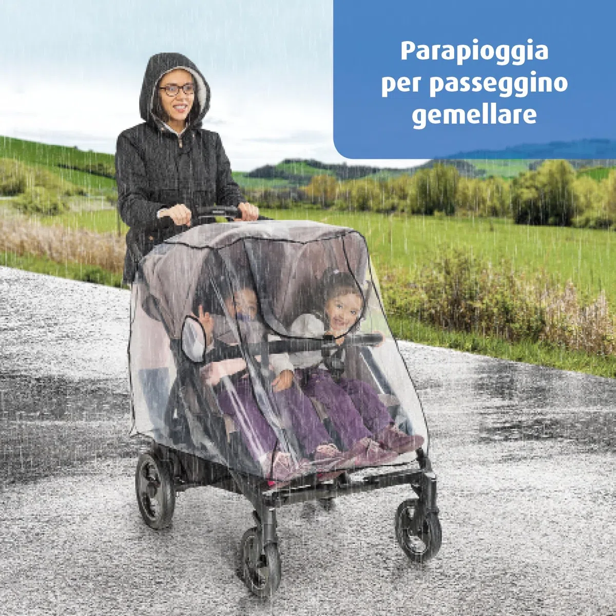 Reer PEVA - Parapioggia per passeggini per gemelli