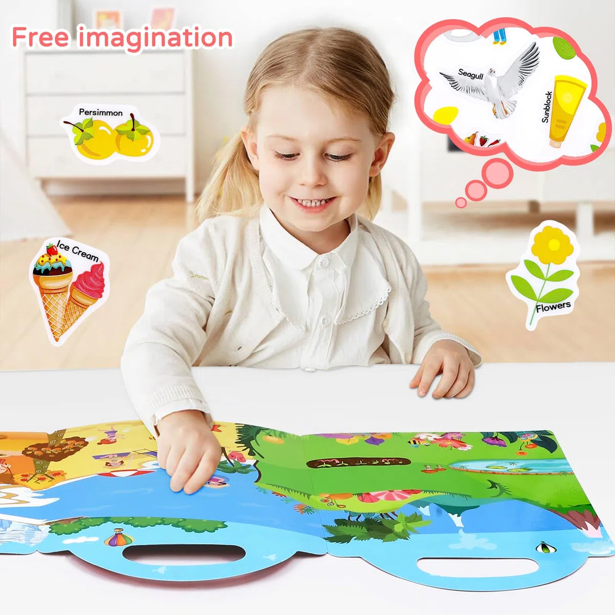 Trasparente 3D Riutilizzabile impermeabile Sticker Libri Giocattoli per bambini 3 Pack Libri adesivi per età 3-6 anni Ragazzi Ragazze adesivi stagioni,fiabe,animali marini Sticker educativo Giocattoli