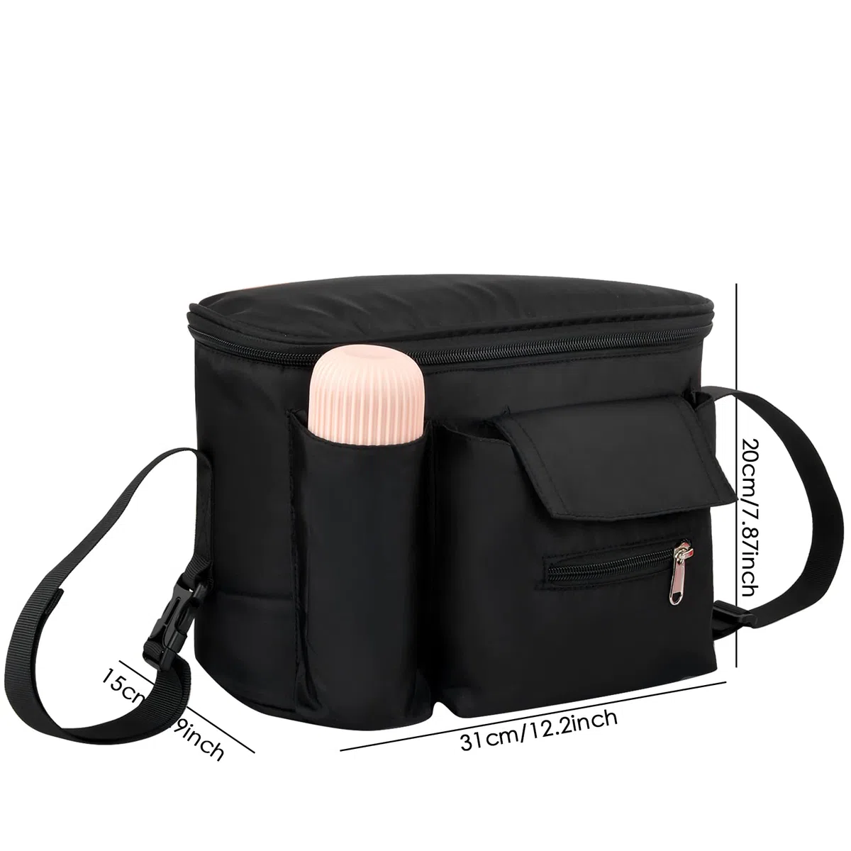 Borsa per Passeggino Universale, Organizer Passeggino con Spallacci Regolabili, Borsa Carrozzina Impermeabile, Borsa da Appendere Passeggino, Passeggino Accessori Forniture, Nero