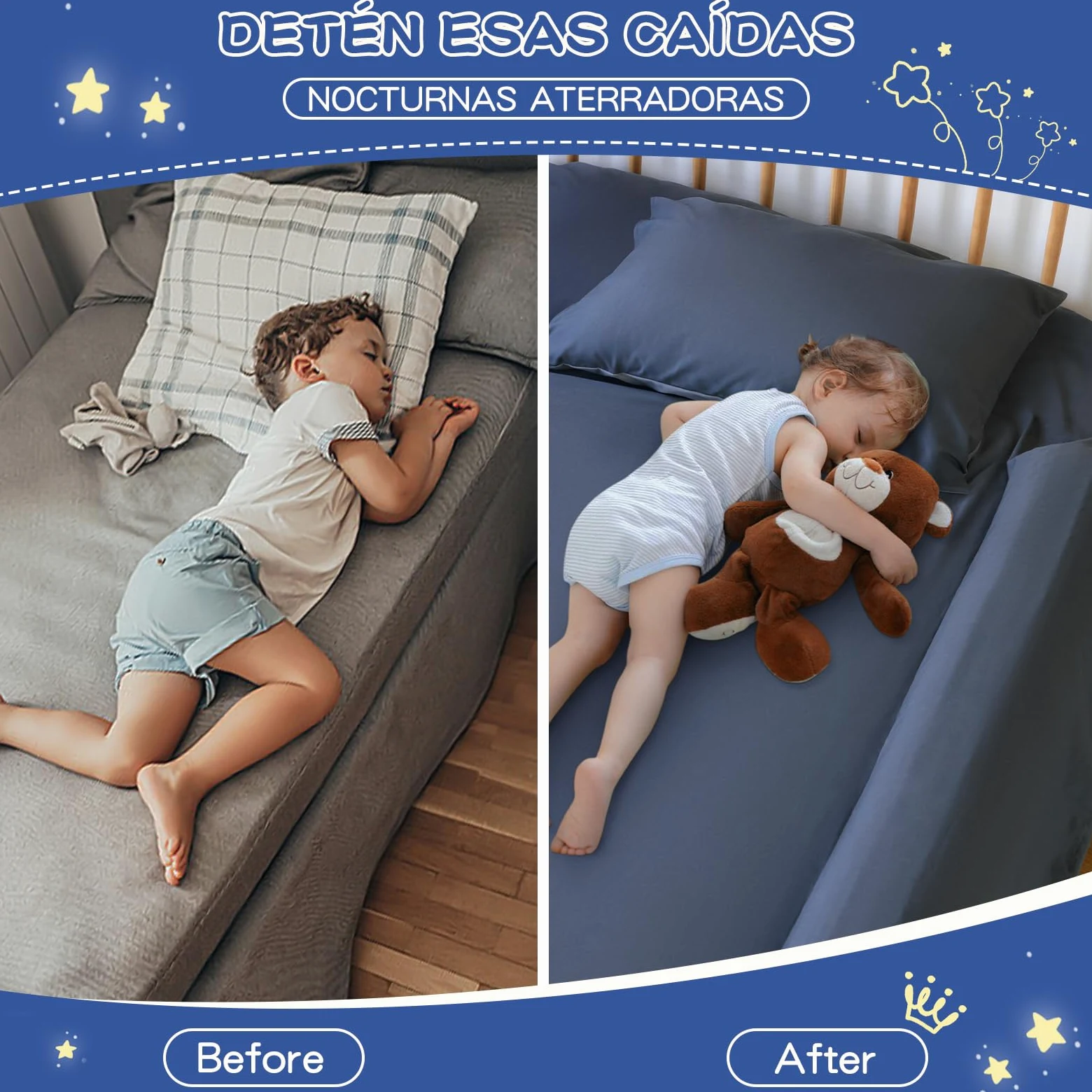 Barriera di sicurezza anticaduta per letto da bambino, Guardia Paracolpi in Schiuma, Portatile Sponda Letto Bambini Copertura Rimovibile Morbida Impermeabile e Lavabile