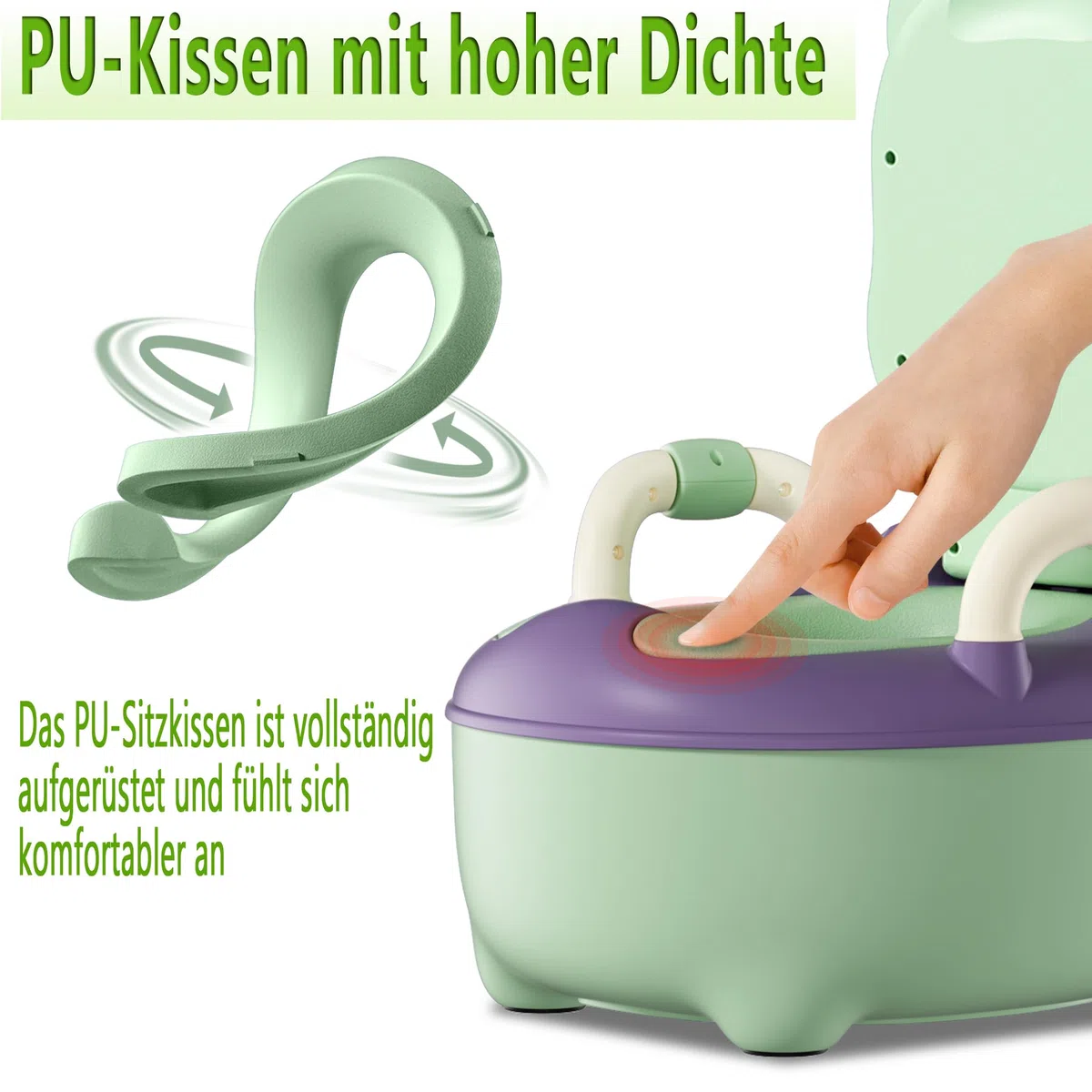 YUENFONG Vasino per bambini, sedile da toilette rimovibile con bracciolo, piedini antiscivolo per bambini, per bambini da 3 a 6 anni (verde)