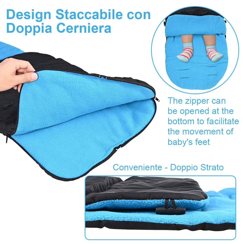 GOLDGE Coprigambe Universale Sacco Nanna Passeggino Allegato Mat Piede 3 in 1 Staccabile Confortevole Caldo Toe Copertura Bambino Carrello Coton