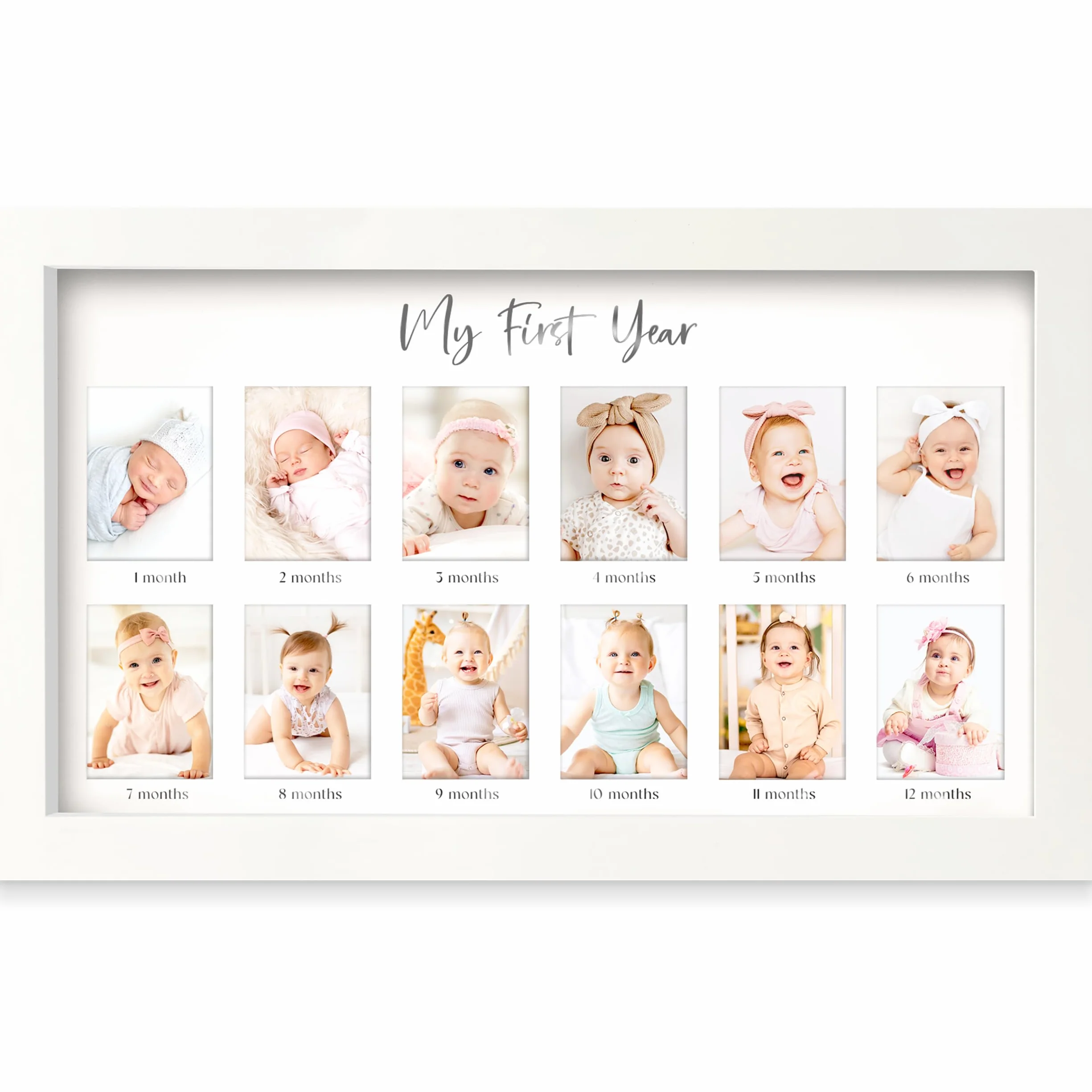 KeaBabies Cornice portafoto con scritta My First Year, cornice per foto di 12 mesi, per neonata, regalo per baby shower, ricordo mensile per un anno di compleanno, per il primo asilo (Alpine White)