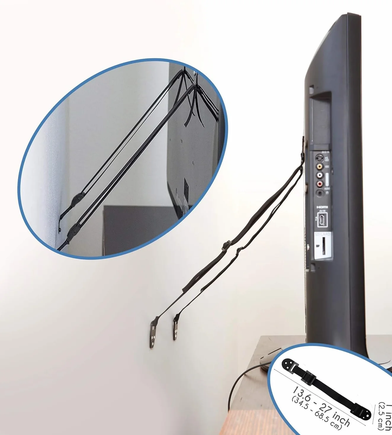 Antiribaltamento Mobili Set 8 Cinghie Ancoraggio per TV e Cassettiere - Kit Sicurezza Bambini con Cinghia Regolabile Resistente per Fissare Scaffali Librerie Armadi a Parete, Nero