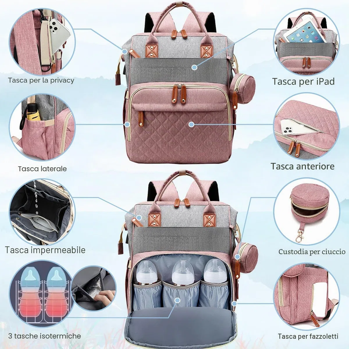 SHITIESHOU Borsa per pannolini, zaino per bambini, per papà, mamma, con imbottitura, 16 tasche