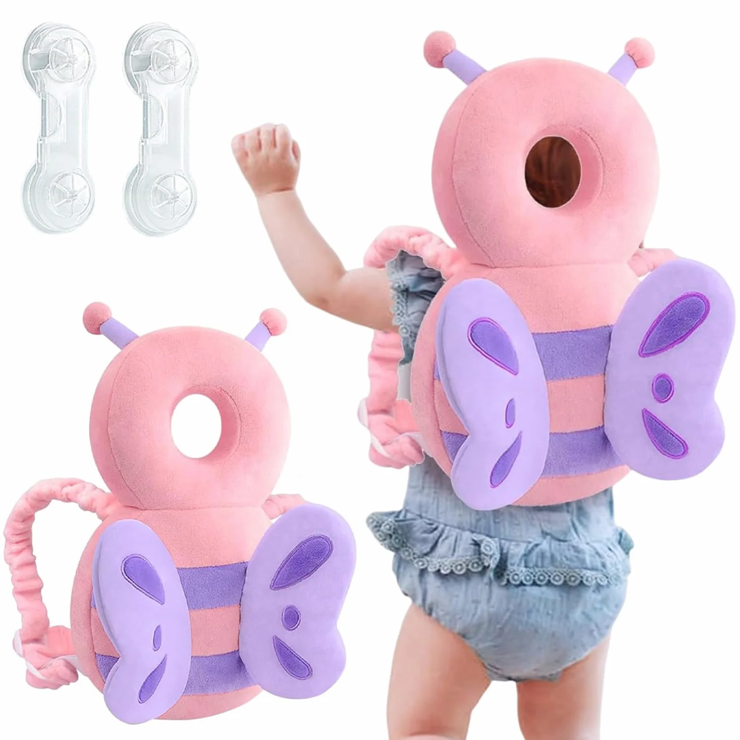 Testa Bambini Regolabile Zaino, protezione testa bambino, cuscino di protezione per la testa del zaino, Primi Passi Zainetto Anticaduta Bambini, adatto per bambini dai 4 ai 24 mesi farfalla