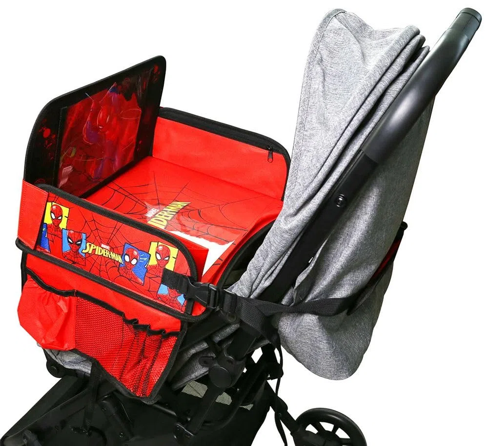 Tataway Marvel Spiderman Tavolino da Viaggio Auto - Vassoio Bambino con grafiche Uomo Ragno - Comodo e Regolabile - Tavolo con Tasche Portaoggetti - Ripiano Multifunzione per Disegni e Snack Auto