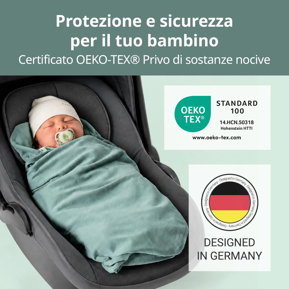 Zamboo Copertina per Ovetto Neonato - Copertina Ovetto Mezza Stagione in Cotone 100%, 80x80 cm - Testata OEKO-TEX Standard 100 - Adatta a Seggiolini Auto - Verde Menta