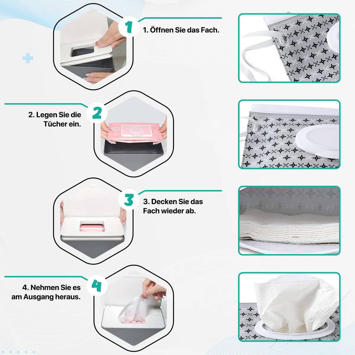 2 pezzi porta salviette umidificate neonato e 4 pezzi sacchetto per salviette, per mantenere le salviette umide, antiscivolo, facile da aprire e chiudere per il bagno