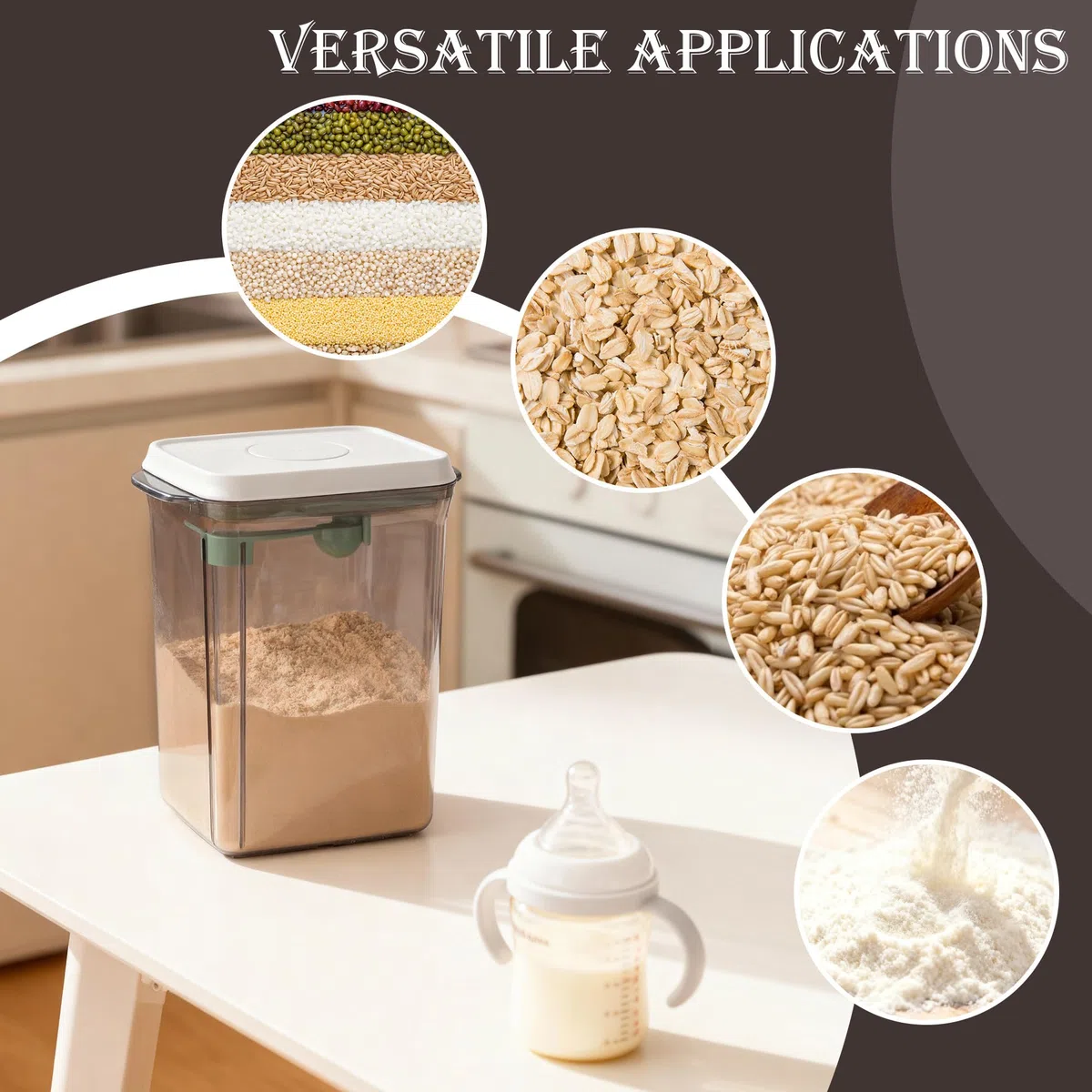 Dispenser per Latte in Polvere 2300ml,Contenitore in Polvere Sigillato con Cucchiaio per Conservare Latte in Polvere, tè, Legumi,Cereali e Snack (Marrone 2300ml)