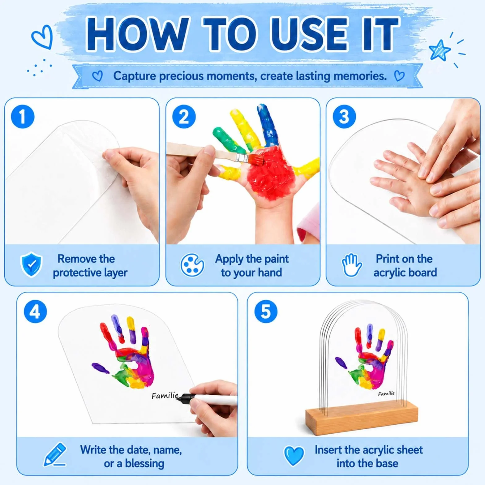 Kit Impronte Famiglia per 5 Persone, Set Impronte Mani e Piedi Bambino, Colori a Dita Non Tossici, Regalo Nascita Personalizzato per Neonati e Bambini, Idea Regalo di Natale